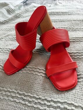 Caslon Red Ribbed Double-Band Slide Heels
